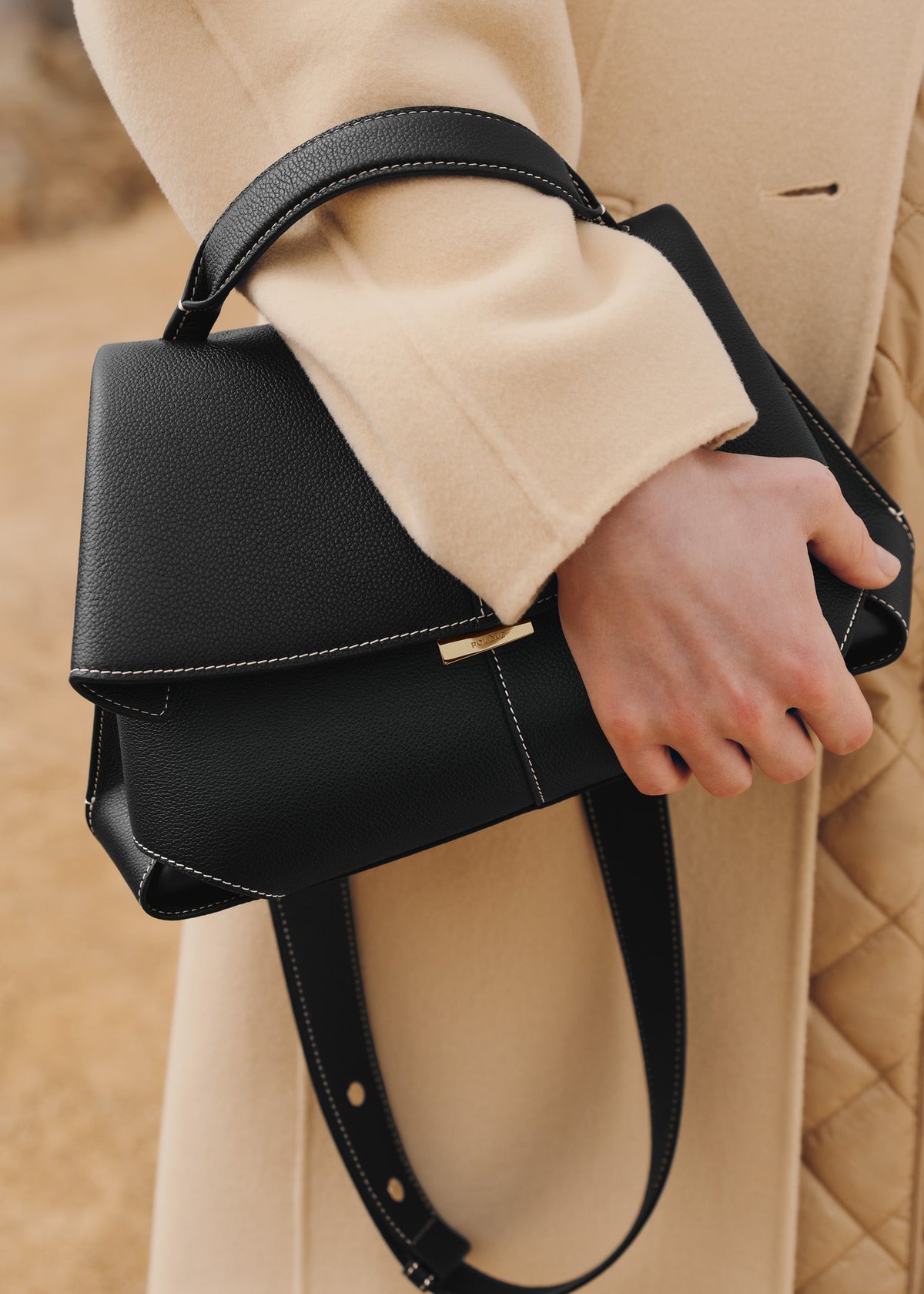 PLNE - Mokki - Textured Black with Ecru Stitching